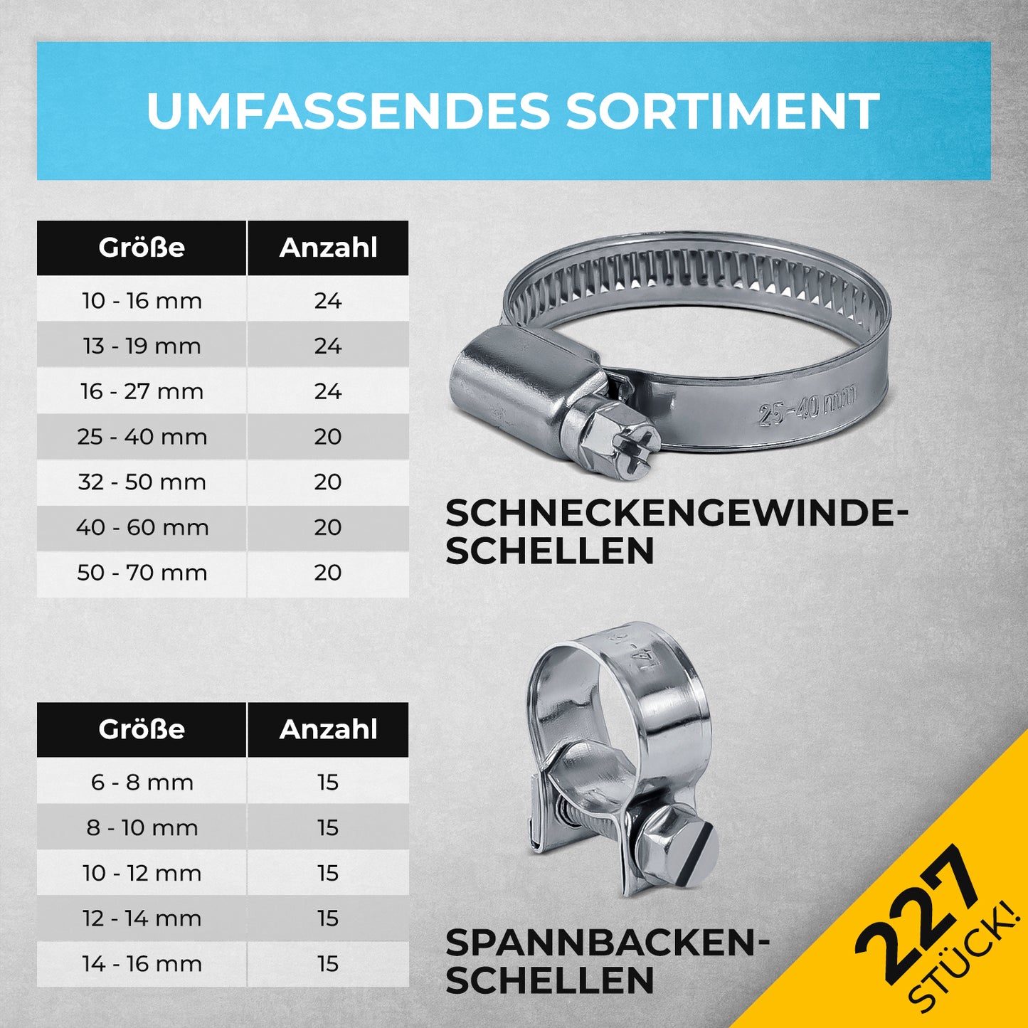 Schlauchschellen Wandhalter Set - 227 Teilig