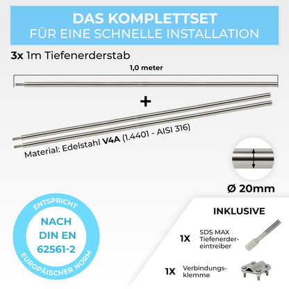 Tiefenerder Set aus V4A Edelstahl - 3 Meter