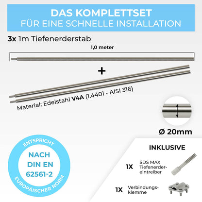 Tiefenerder Set aus V4A Edelstahl - 3 Meter