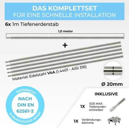 Tiefenerder Set aus V4A Edelstahl - 6 Meter