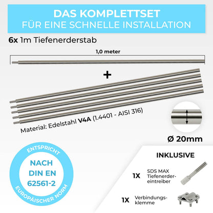 Tiefenerder Set aus V4A Edelstahl - 6 Meter