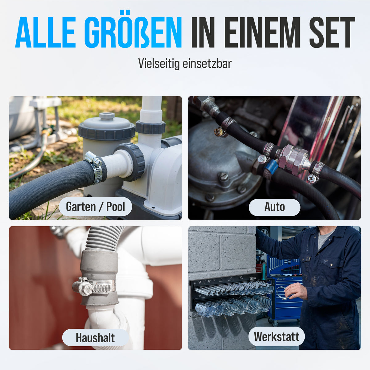 Schlauchschellen Wandhalter Set - 227 Teilig