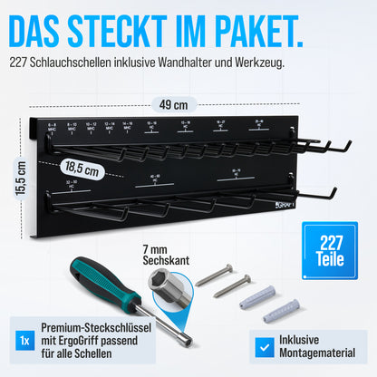Schlauchschellen Wandhalter Set - 227 Teilig
