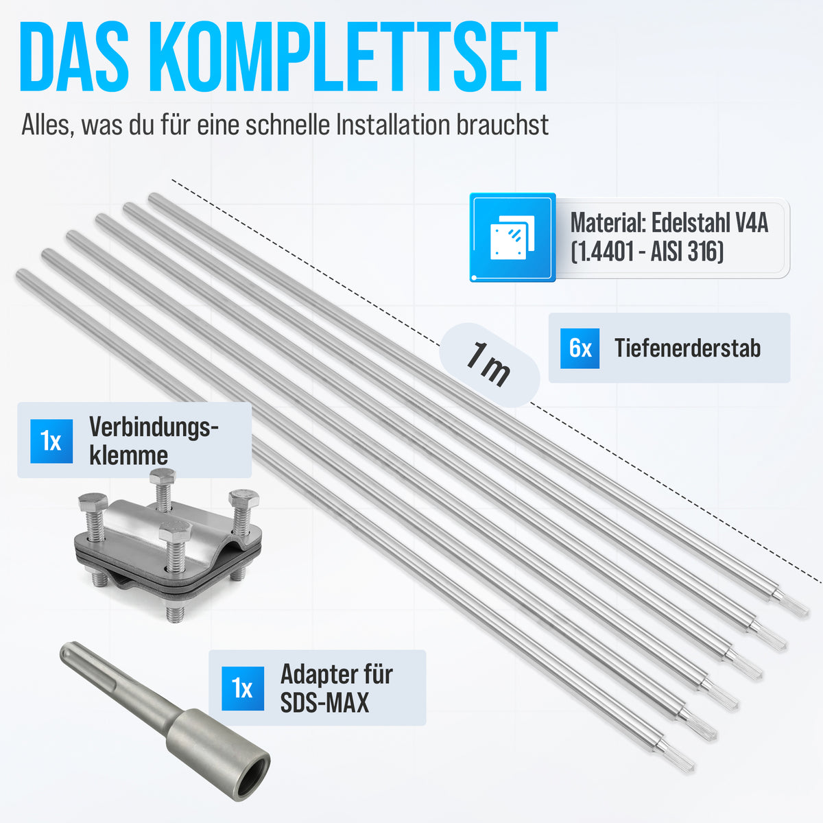 Tiefenerder Set aus V4A Edelstahl - 6 Meter