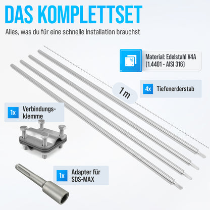 Tiefenerder Set aus V4A Edelstahl - 4 Meter